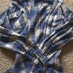 Blue and White Plaid Shirt Jacket